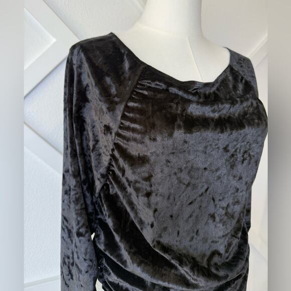 NWT WAYF Clique Ruched Bodycon Long Sleeve Velvet Minidress Black Size XL  LBD - Picture 4 of 12
